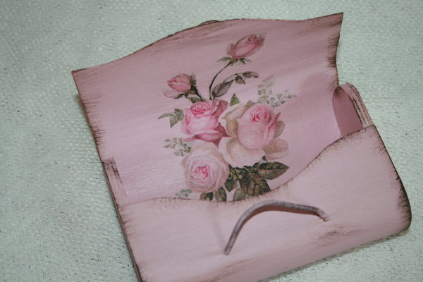 HolzBox f. Taschentücher rosa Antik Rosen Shabby