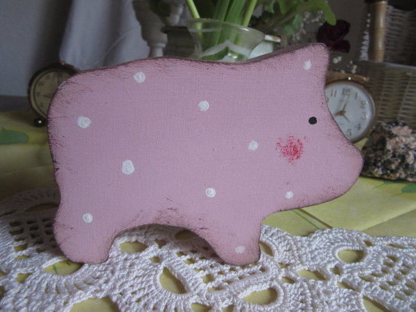 Schwein Holz Deko rosa + Polka Dots Shabby Style