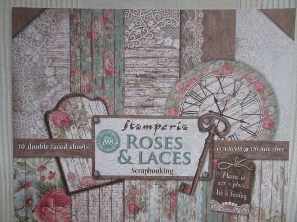 Scrapbooking Papier Set Roses & Laces Stamperia
