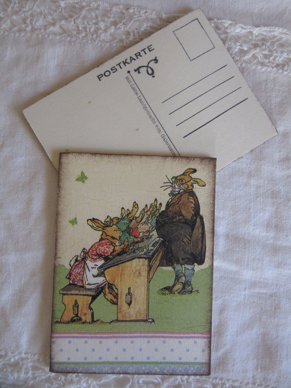 Holzpostkarte Häschenschule Klassenzimmer Nostalgie