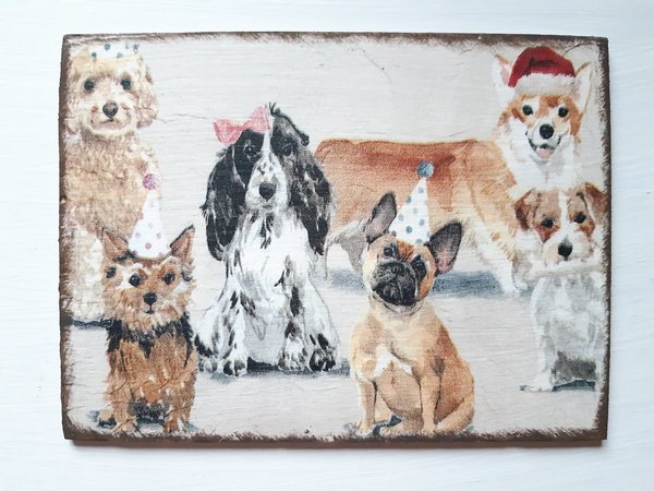 Holzpostkarte Weihnachtshunde 1 Christmas Dogs