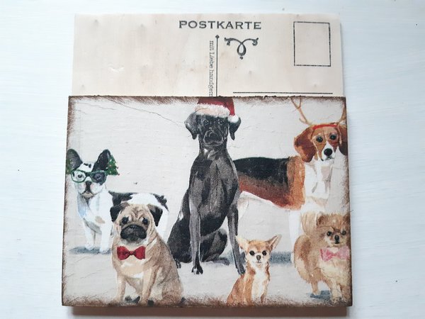 Holzpostkarte Weihnachtshunde 2 Christmas Dogs