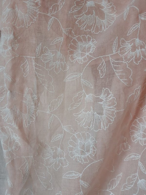 Schal/Tuch rosa m. Blüten weiß beflockt Juleeze