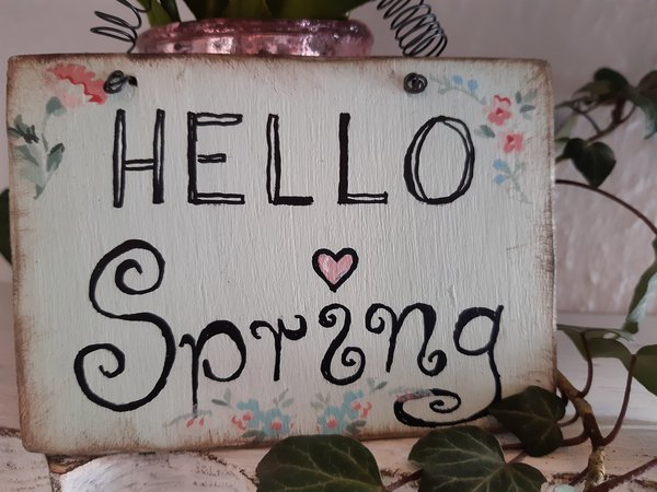 Schild "Hello Spring" Frühling mintgrün Shabby chic