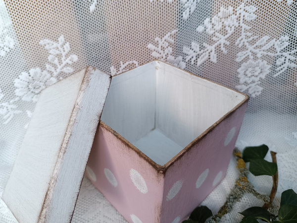 Schachtel rosa + weißen Polka Dots quadratisch Shabby chic Style