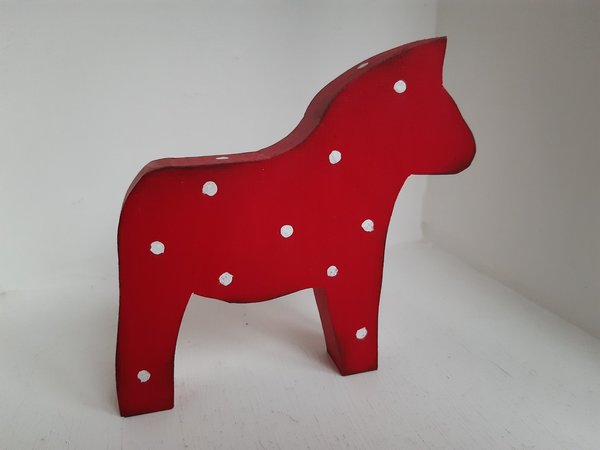 Deko Holz Pferd Dalapferd rot + weiße Polka Dots Shabby