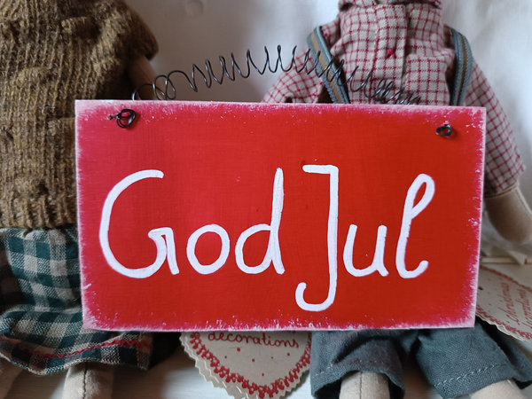 Türschild "God Jul" rot + weiß Shabby chic Style