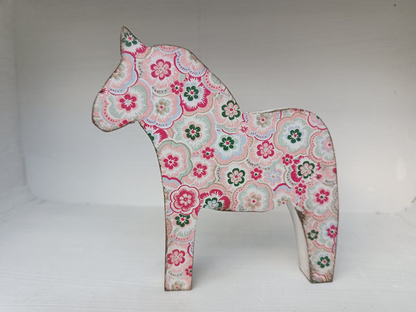 Deko Holz Pferd Dalapferd Blumenornamente rosa / rot bunt im Shabby chic Style