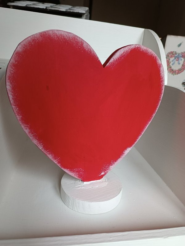 Holz Herz mit Fuß "Love" mit Engelsflügel rot weiß Deko Shabby chic