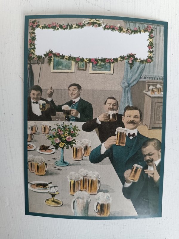 Postkarte Männer beim Biertrinken Jahrhundertwende Nostalgie Karte m. Glitzer