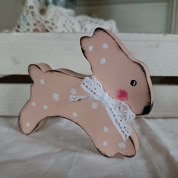 Hase springend apricot + weiße Polka Dots Shabby chic