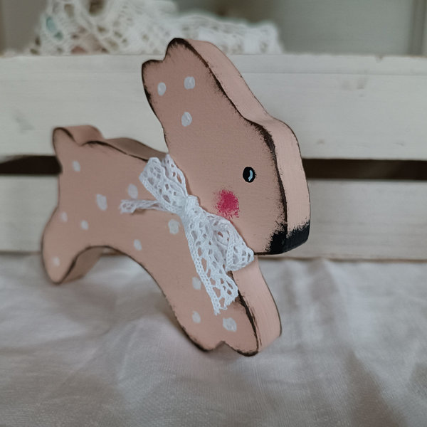 Hase springend apricot + weiße Polka Dots Shabby chic