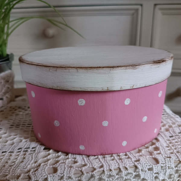 Schachtel oval rosa + weiße Polka Dots Shabby chic