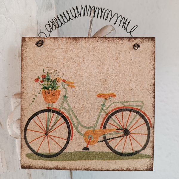Schild beige Fahrrad grün + Blumen Shabby chic Style
